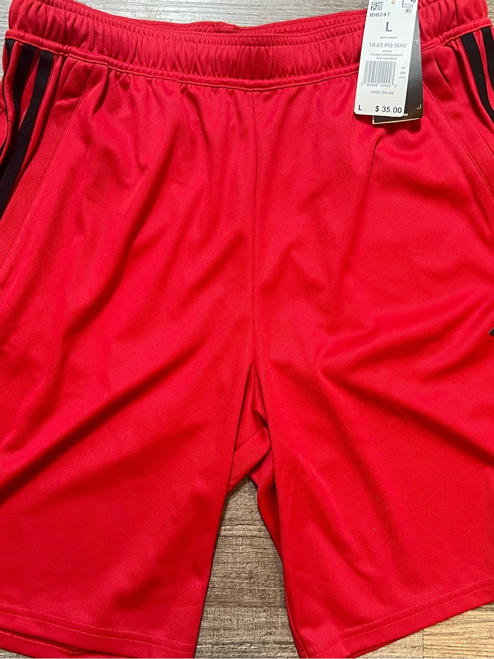 NWT Men’s Adidas Red Gym Shorts size Large Black Stripes